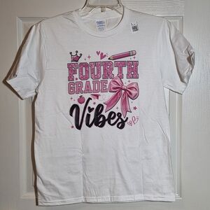 1st Day Of Fourth Grade Vibes Kids Tee - White and Pink